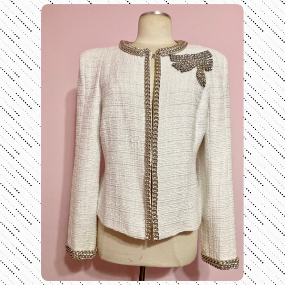 👠🌸💄BOSTON PROPER CHAIN DETAIL BOUCLE BLAZER🌸👠